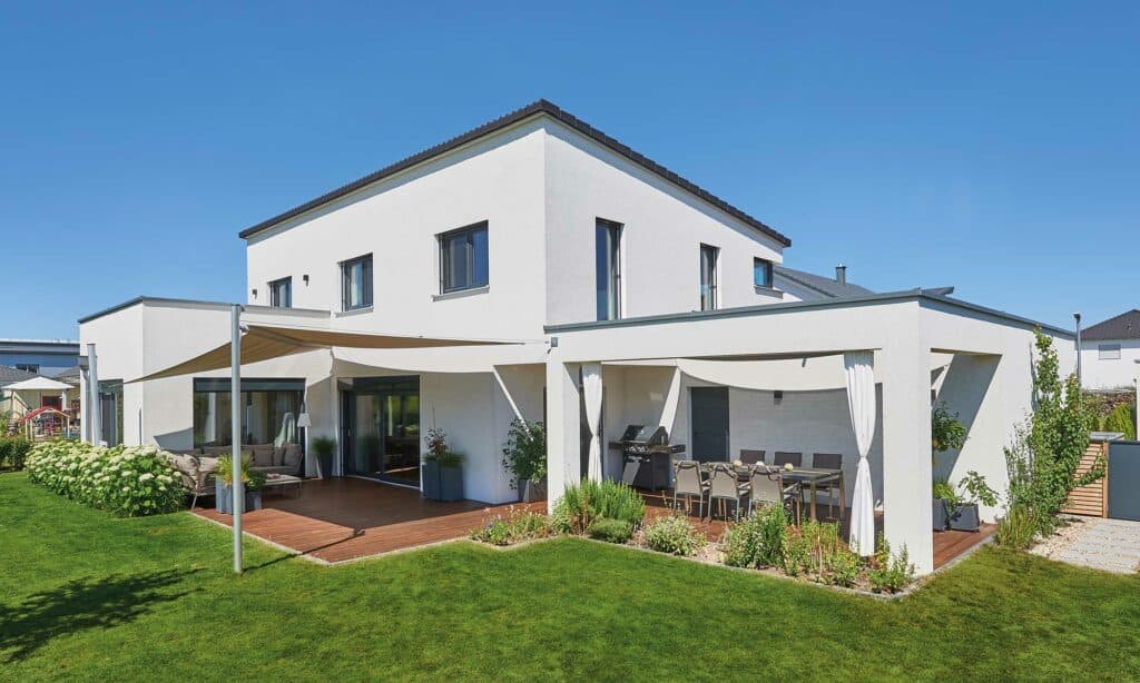 Garten Pultdach Haus Mahl von Fertighaus WEISS