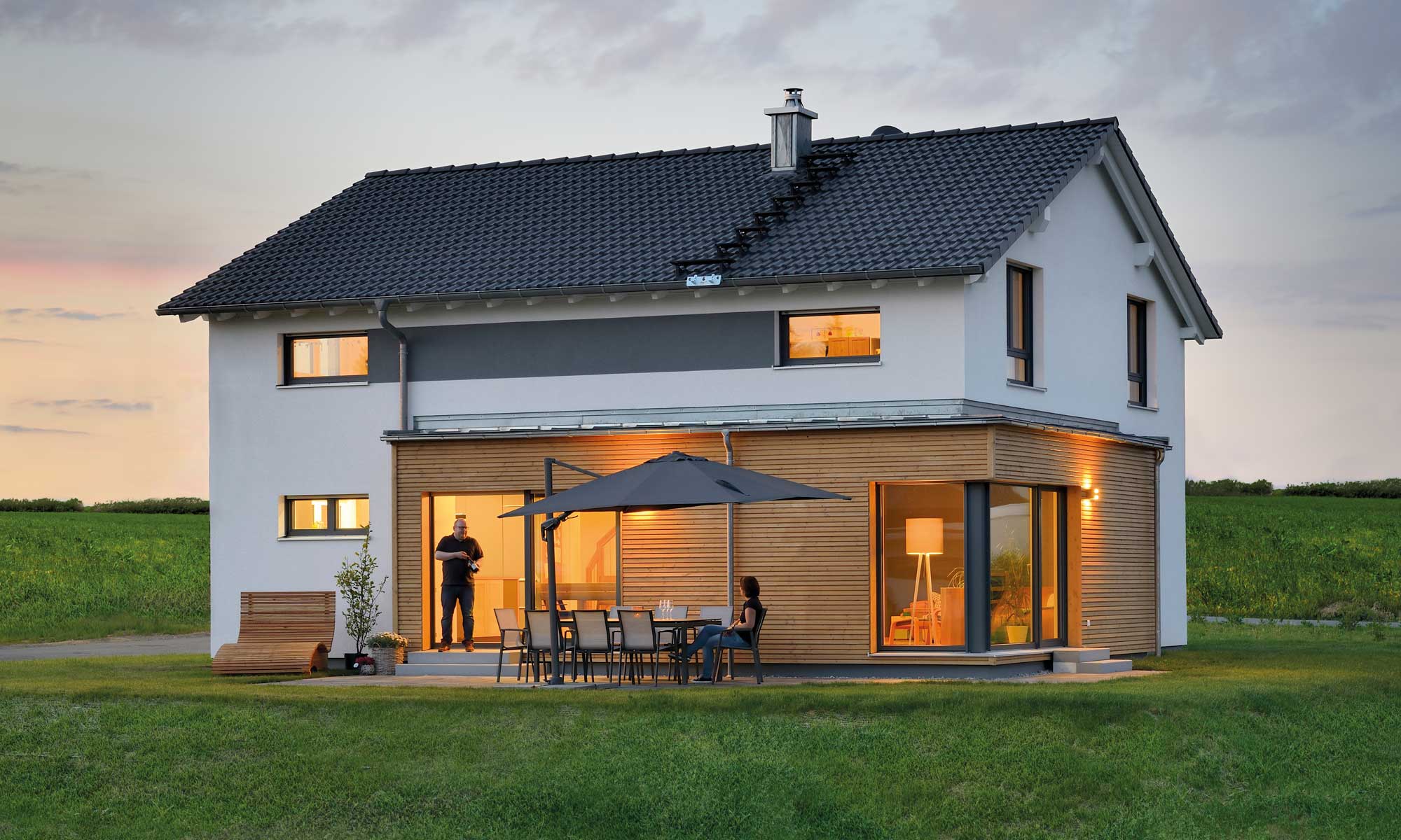 Haus Grauer Fertighaus WEISS