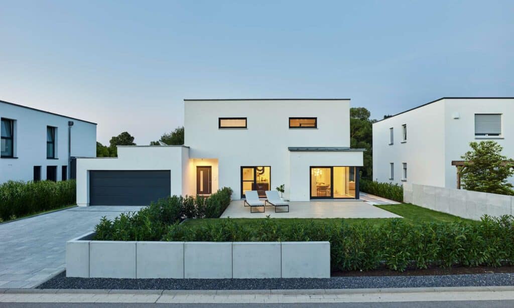 Dämmerung Haus Rohr Fertighaus WEISS